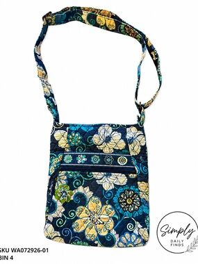 Vera Bradley Java Blue Retired Quilted Crossbody Shoulder Bag Floral Cotton